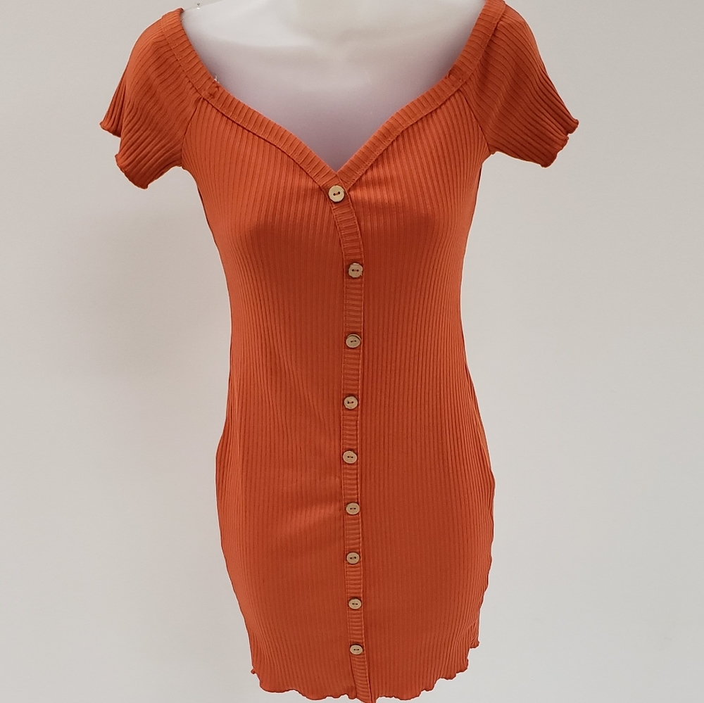 Rust shoulder Rib Dress - Picture 2 of 4